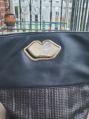 Betsey Johnson Black Clutch with Gold Lip Accent